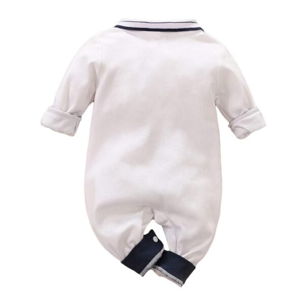 Boys Cotton Solid Full-Sleeve Romper in White Color