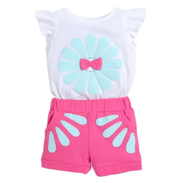 Baby Girls Cotton Floral Print T-shirt And Shorts Set in Fuchsia Color